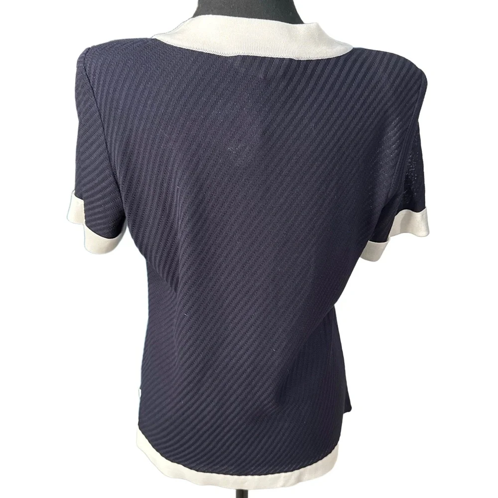 Misook NWOT Women’s Short Sleeve Cardigan in Navy|White-Size Small - Picture 7 of 10